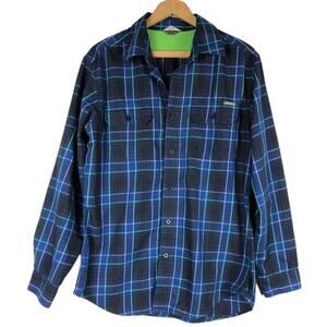 Eddie Bauer Navy and Teal Plaid Button Down Shirt